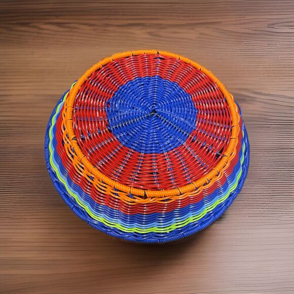 Outdoor Chip and Dip Set Woven Rainbow Coated Multicolor Basket White Ceramic - Picture 3 of 4